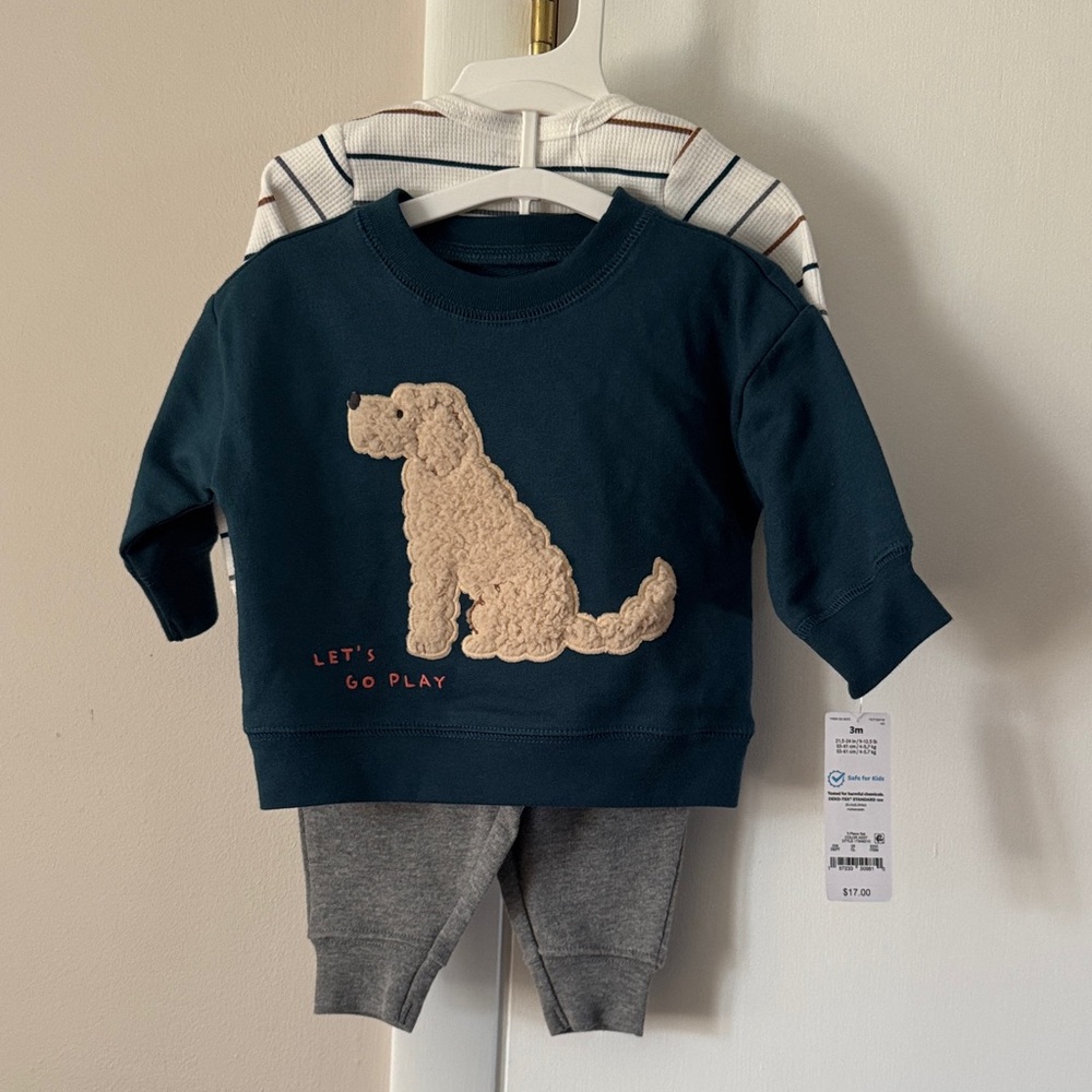 Carter's Navy Blue Dog Applique Sweatshirt Set with Gray Pants